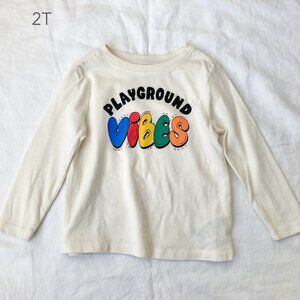 (🎨$3 PLAY) Old Navy 2T Playground Vibes White Long Sleeve Tee Shirt Spring